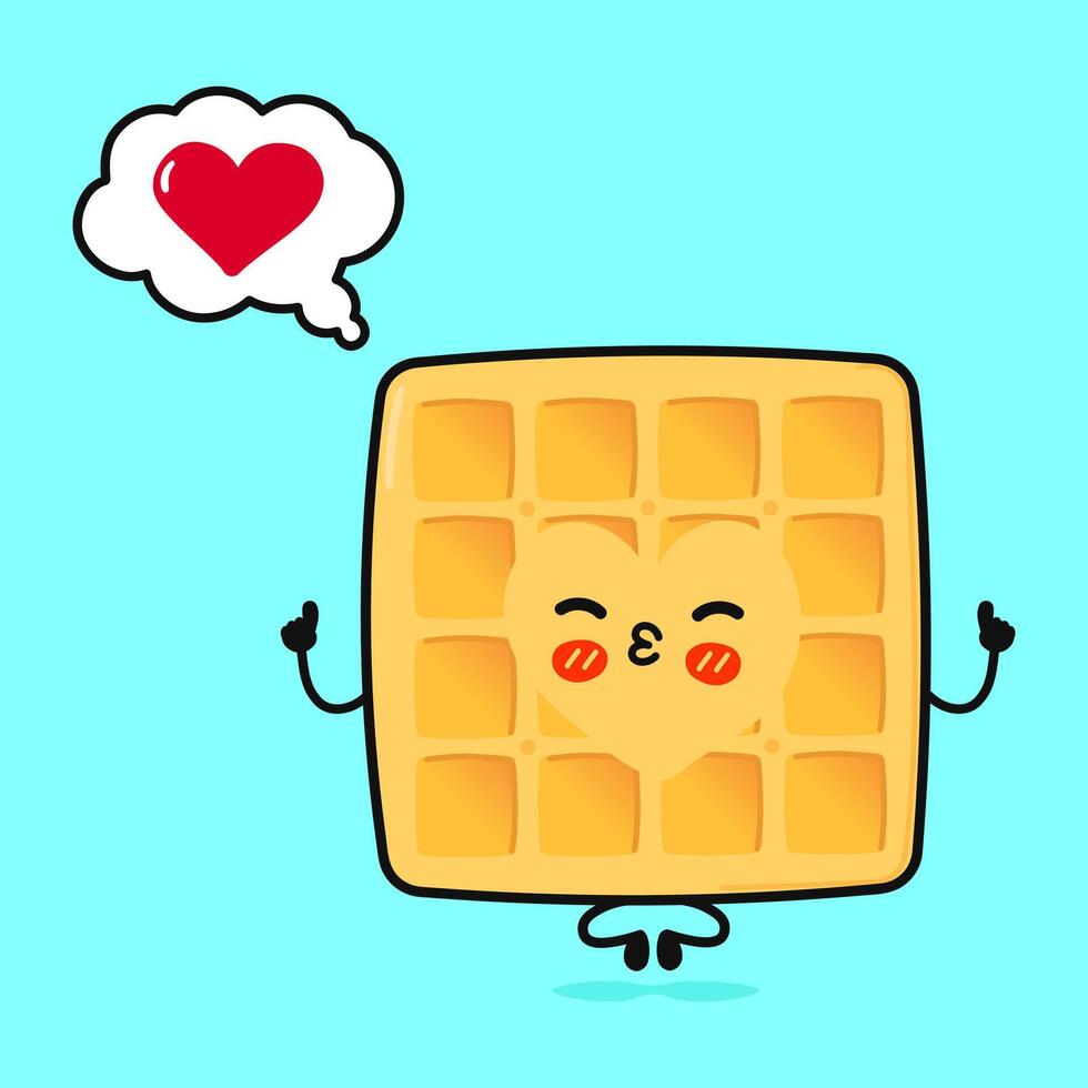 Waffles doing yoga with speech bubble. hand drawn cartoon kawaii character illustration icon. Isolated on blue background. Waffles in love character concept vector