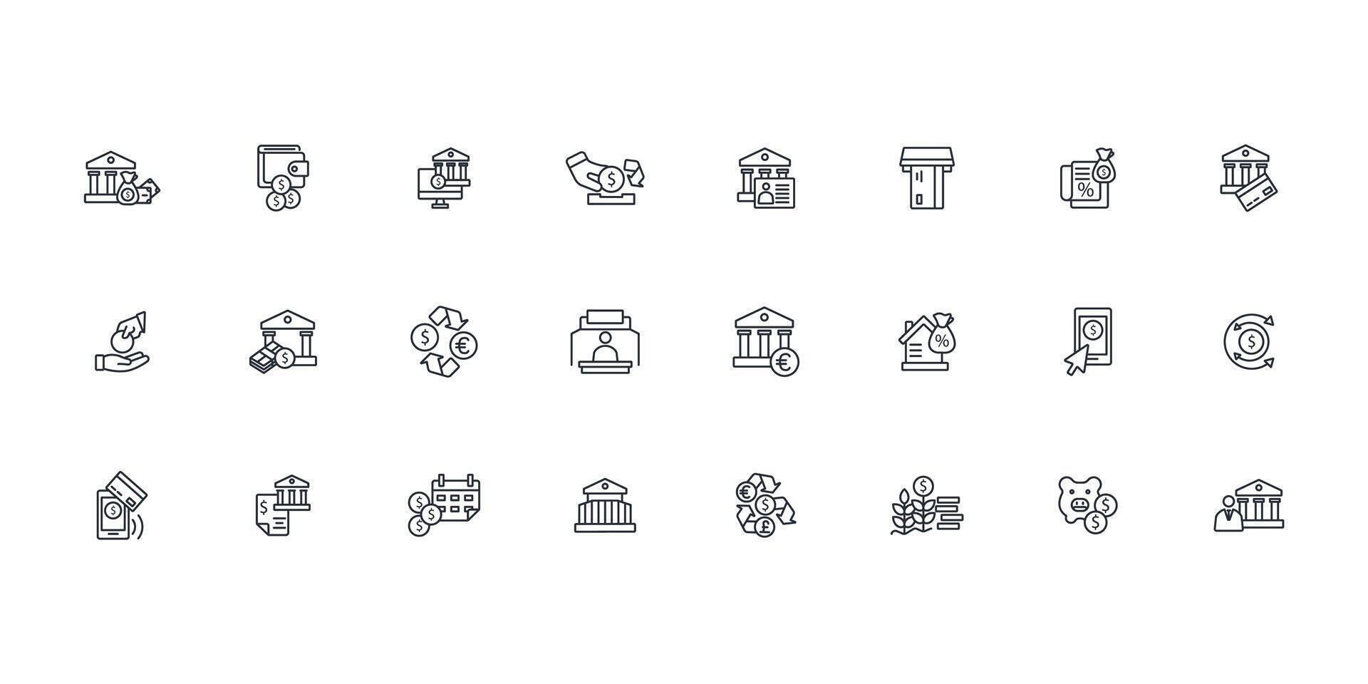 Bank icon set..Editable stroke.linear style sign for use web design,logo.Symbol illustration. vector