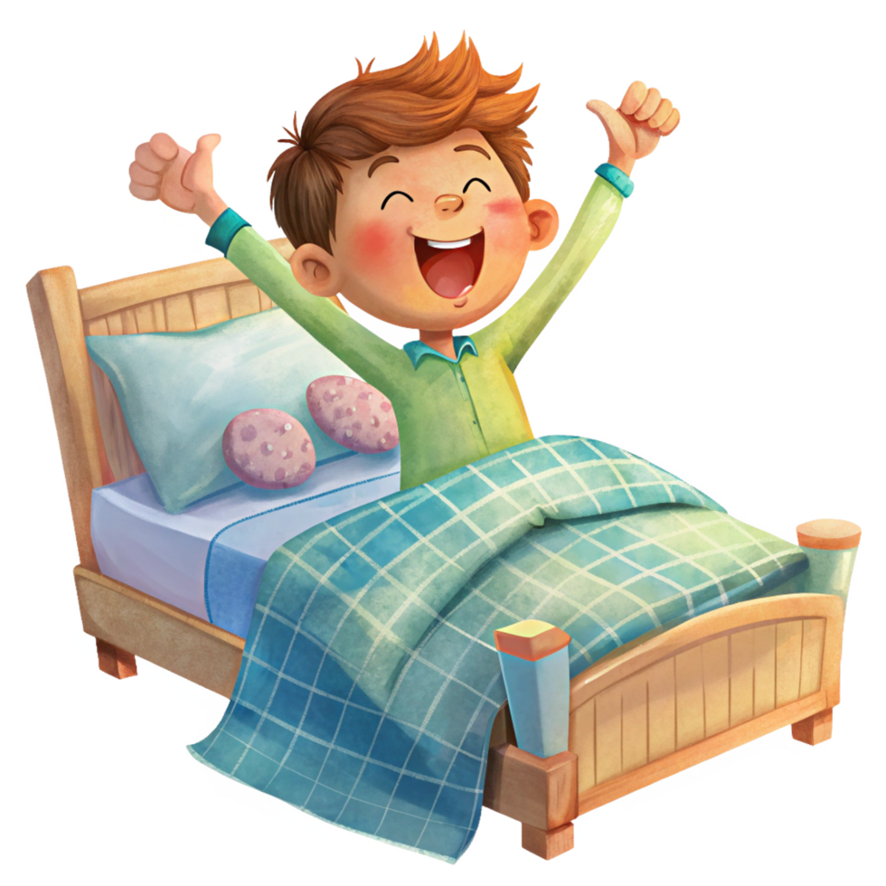 Boy Waking Up with Bright Eyes png