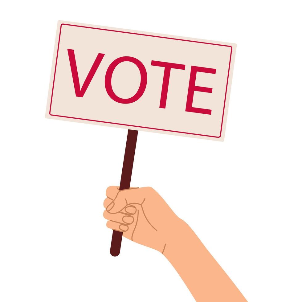 Election 2024. Voting concept. Hand holding sign with text Vote. Flat isolated illustration vector