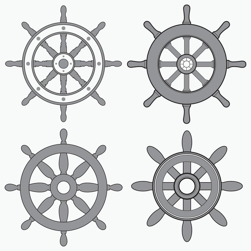Ship steering wheel set vector