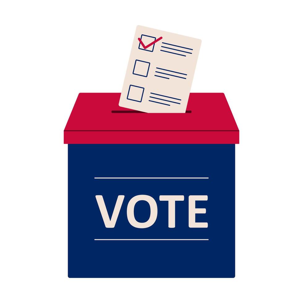 Vote 2024. Voting ballot box with ballot paper. Election campaign. Flat isolated illustration vector