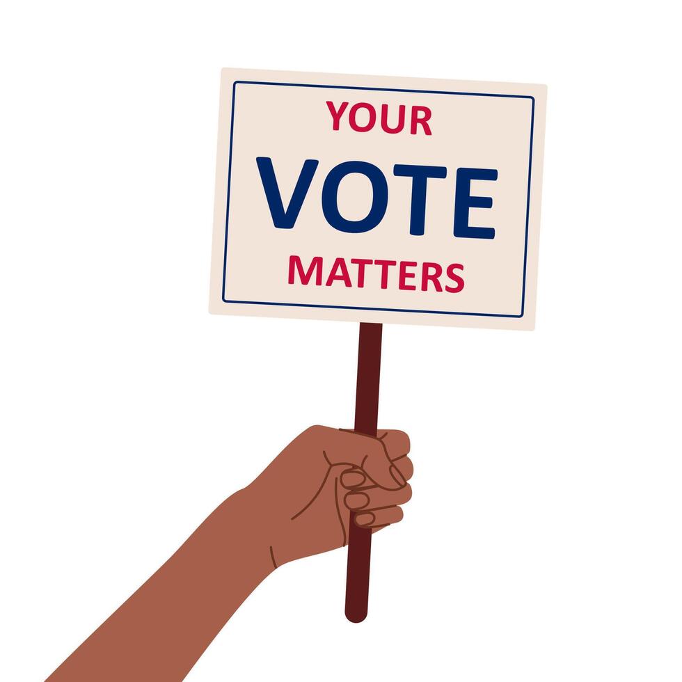 Vote 2024. Election campaign. Hand holding sign your vote matters. Flat isolated illustration vector