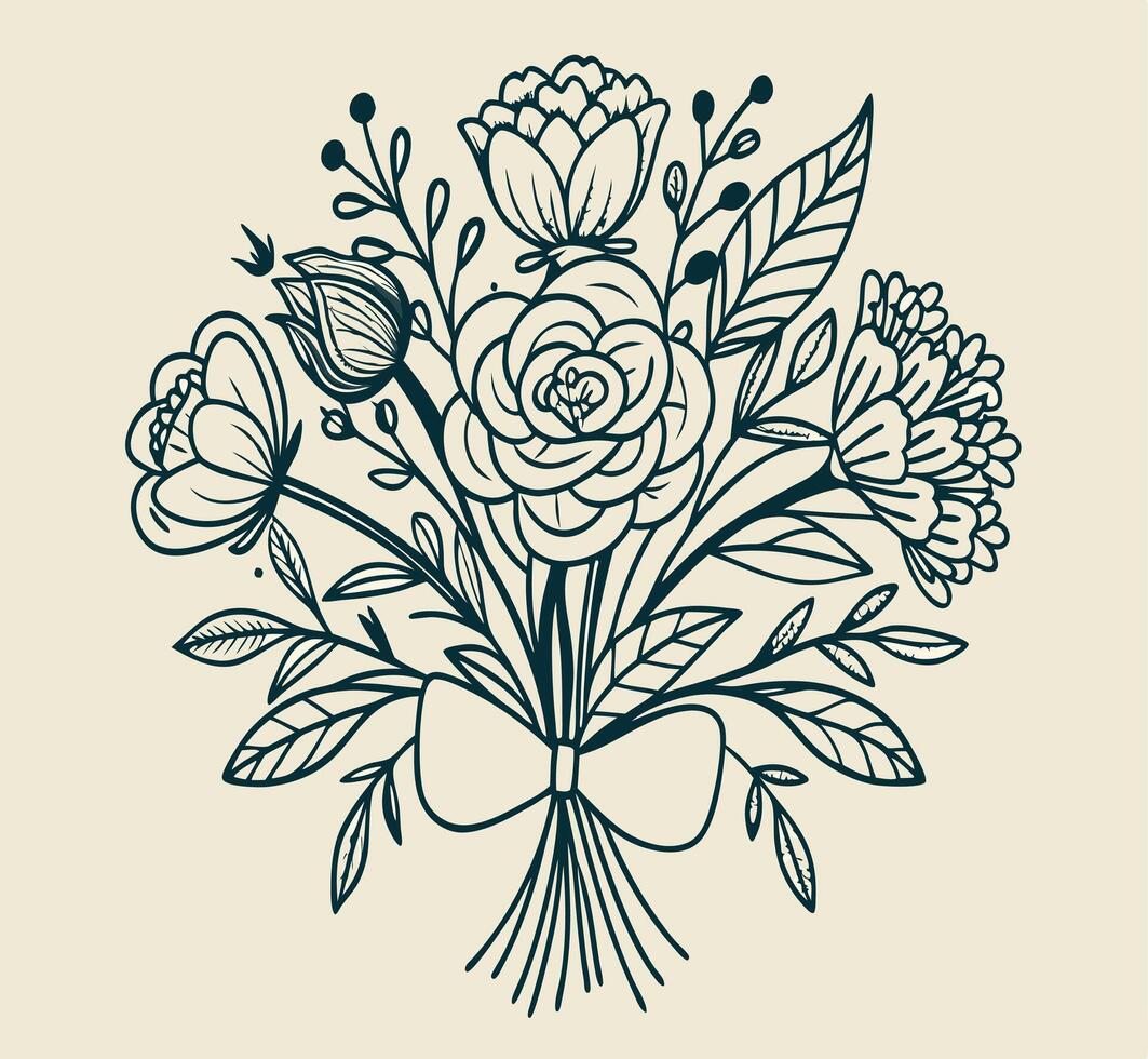 A bouquet of flowers is shown in a drawing vector
