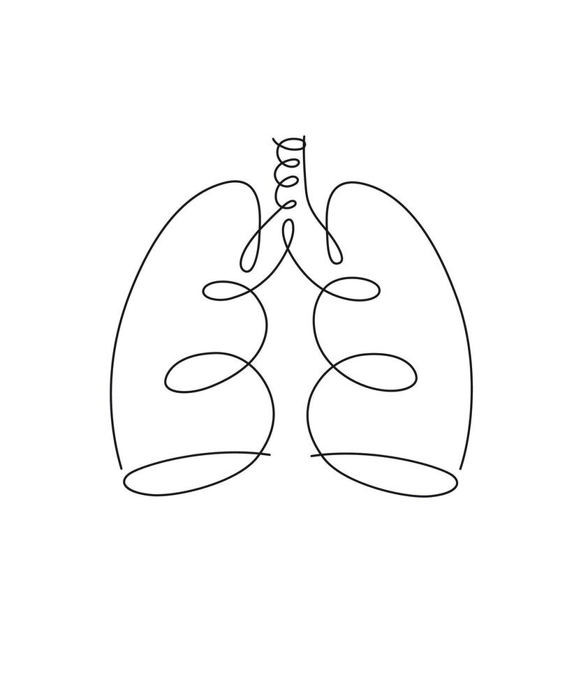 Pen line poster lungs drawing in pen line style on white background vector