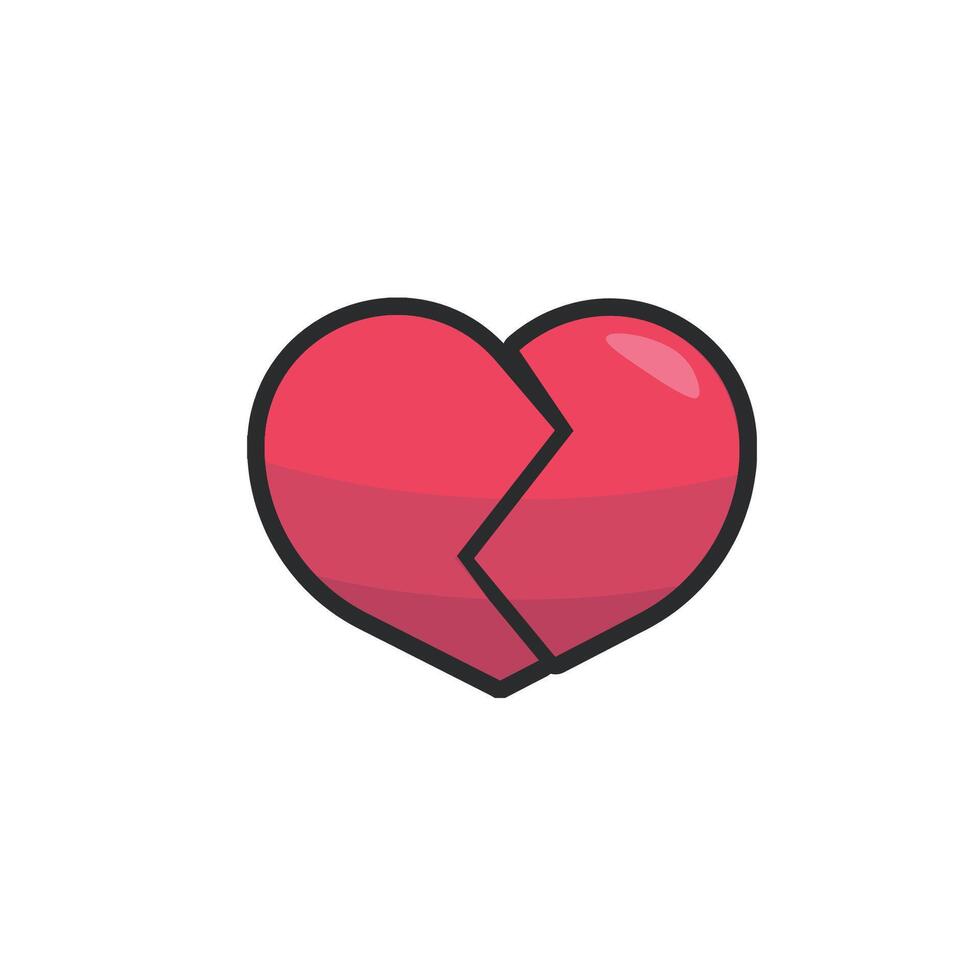 broken heart in outline flat design. vector