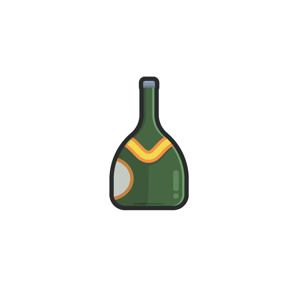 glass beer bottle in outline flat design. vector