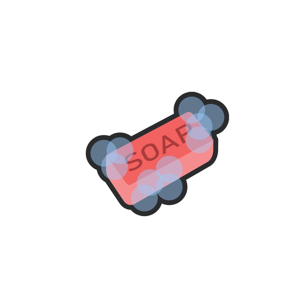 red soap with bubbles in outline flat design. vector