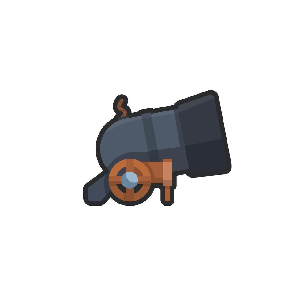iron cannon in outline flat design. vector