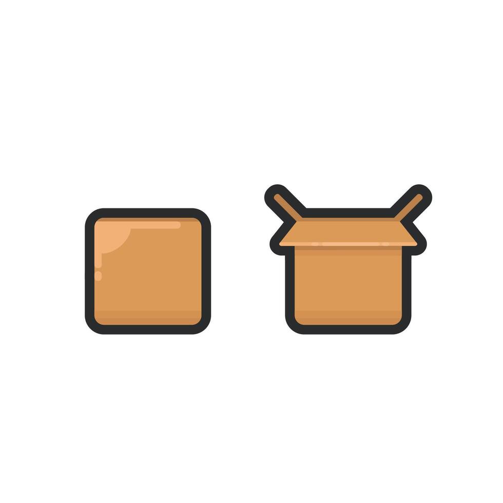 open and close cardboard box in outline flat design. vector