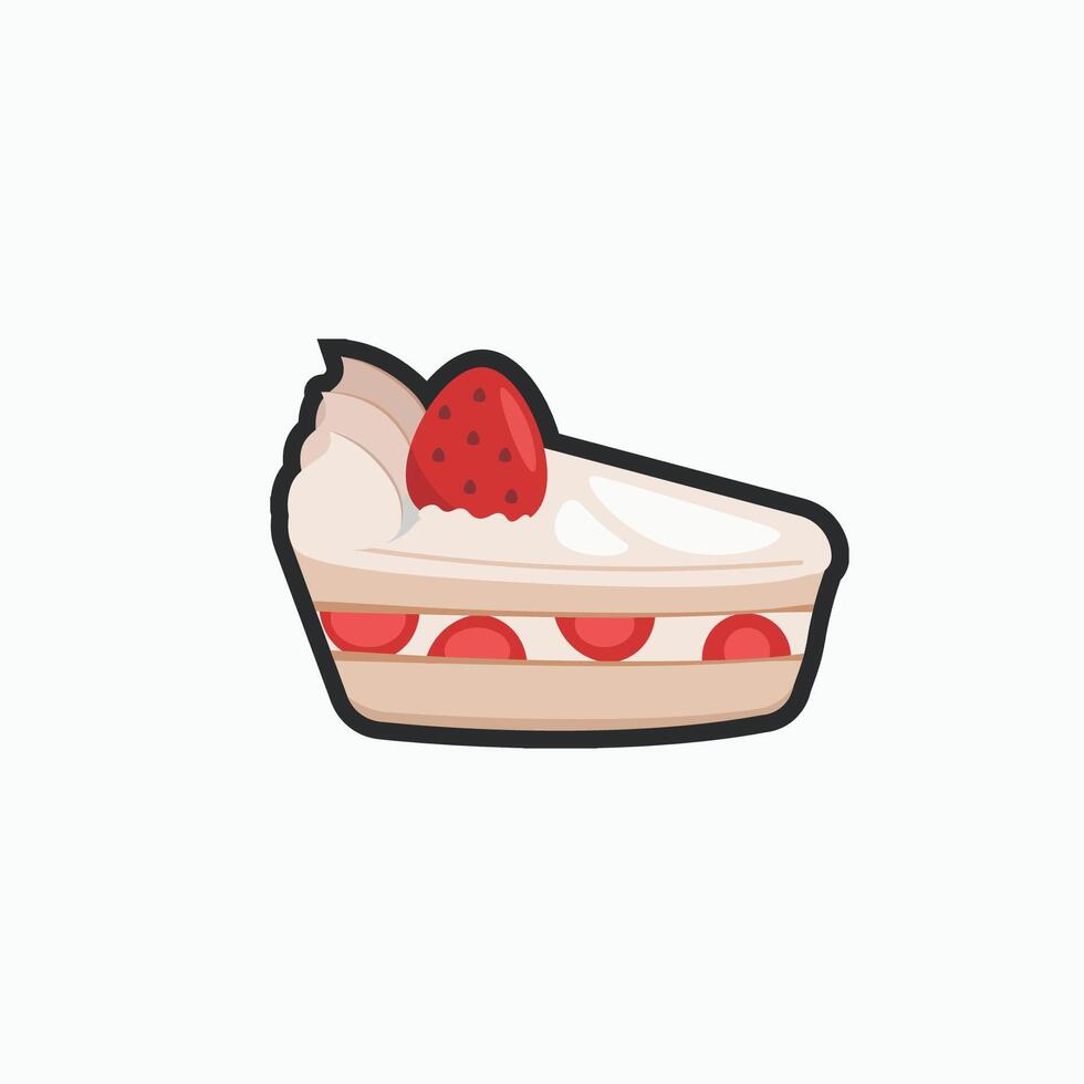piece of strawberry cake in outline flat design. vector