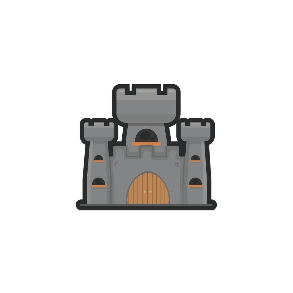 stone castle in outline flat design. vector