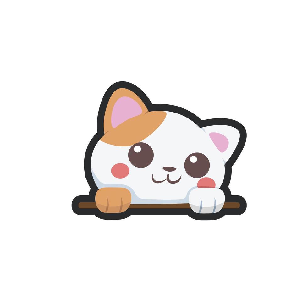 cute cat head in outline flat design. vector