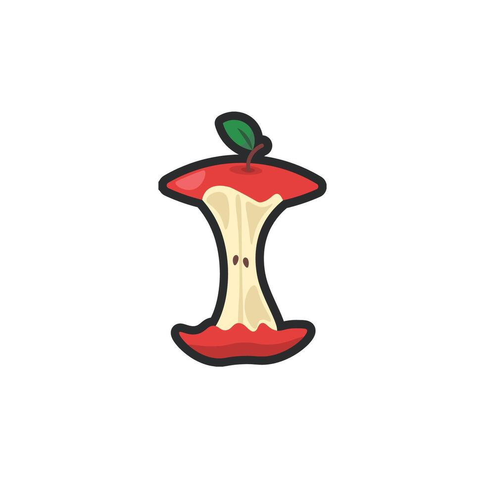 leftover apple in outline flat design. vector