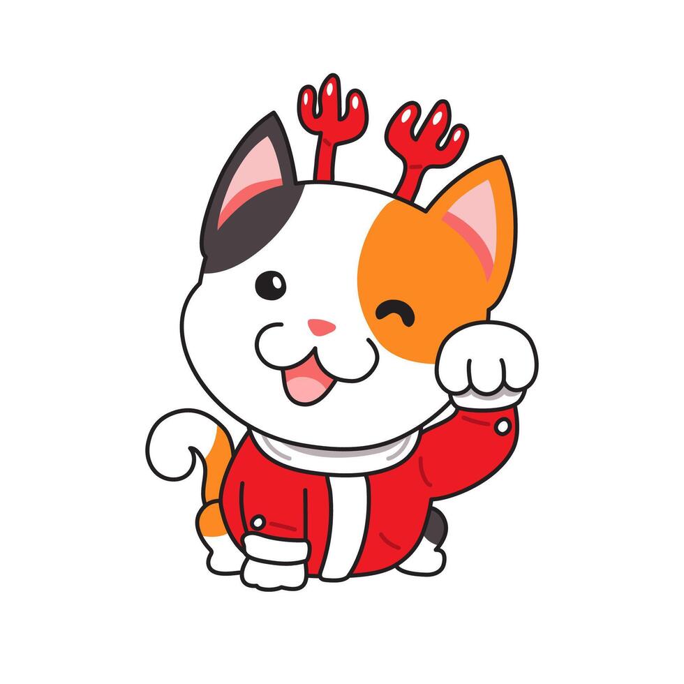 Cartoon cute cat with merry christmas costume vector