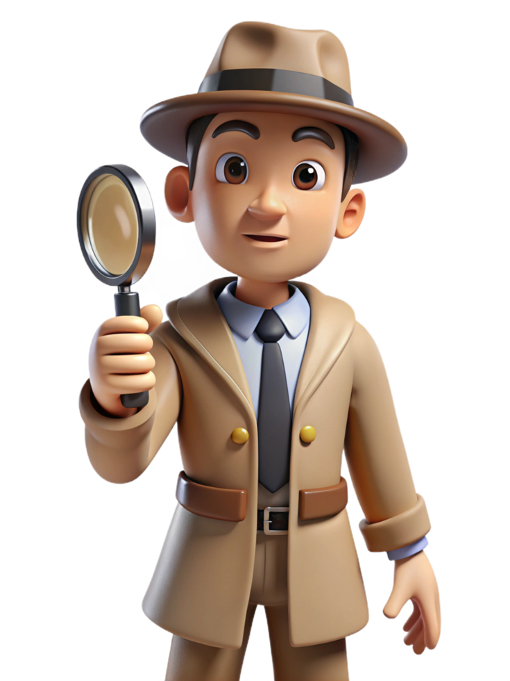 Curious Detective Character Solving a Mystery png