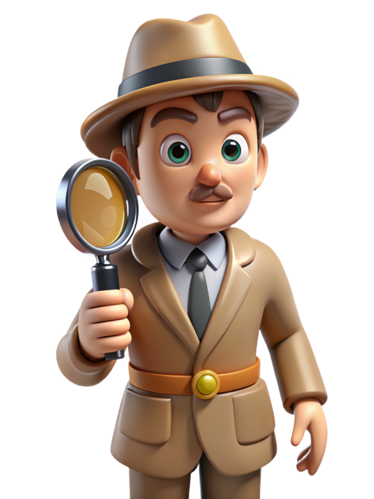 Sleuth Detective with Magnifying Glass in Hand png