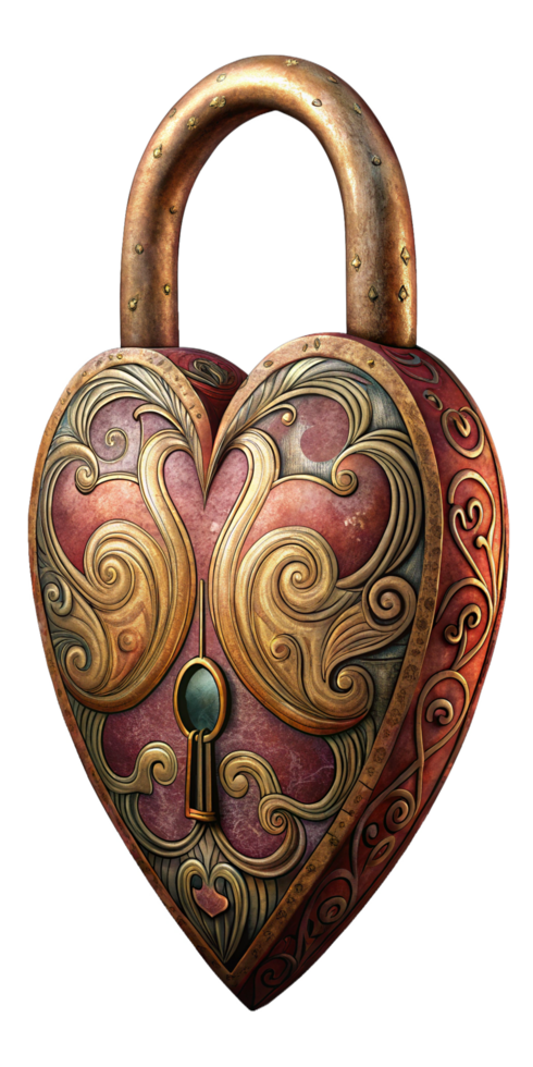 Intricate Heart-Shaped Padlock with Ornate Patterns png