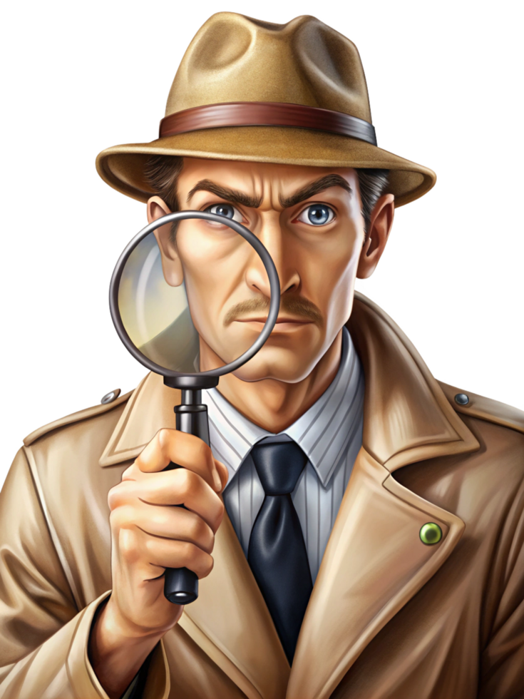 Sherlock-Inspired Detective with Magnifying Glass png
