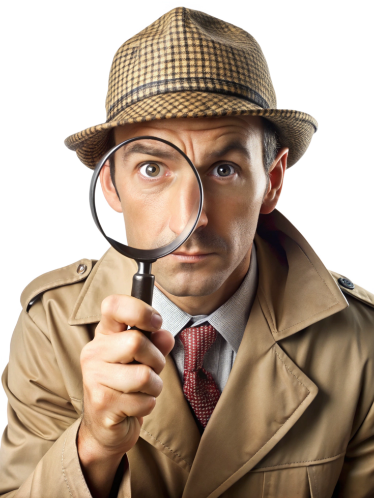 Detective Character in Action with Magnifier png