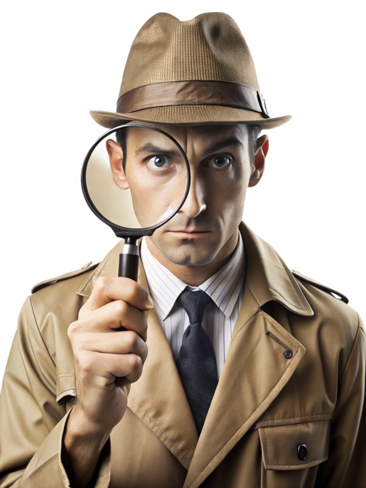 Detective with Magnifying Glass Sleuthing Pose png