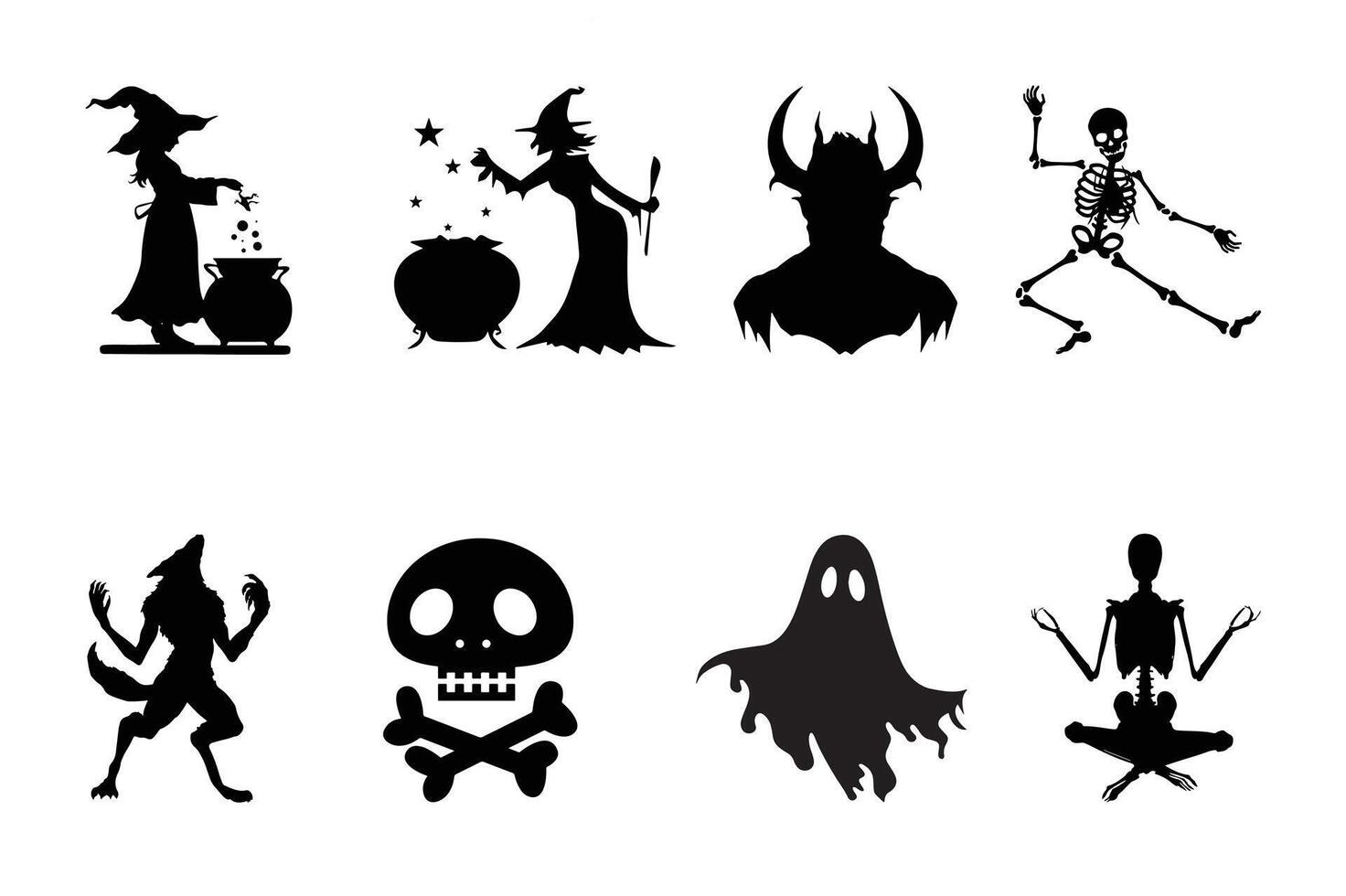 Monsters and creepy ghost illustration set. vector
