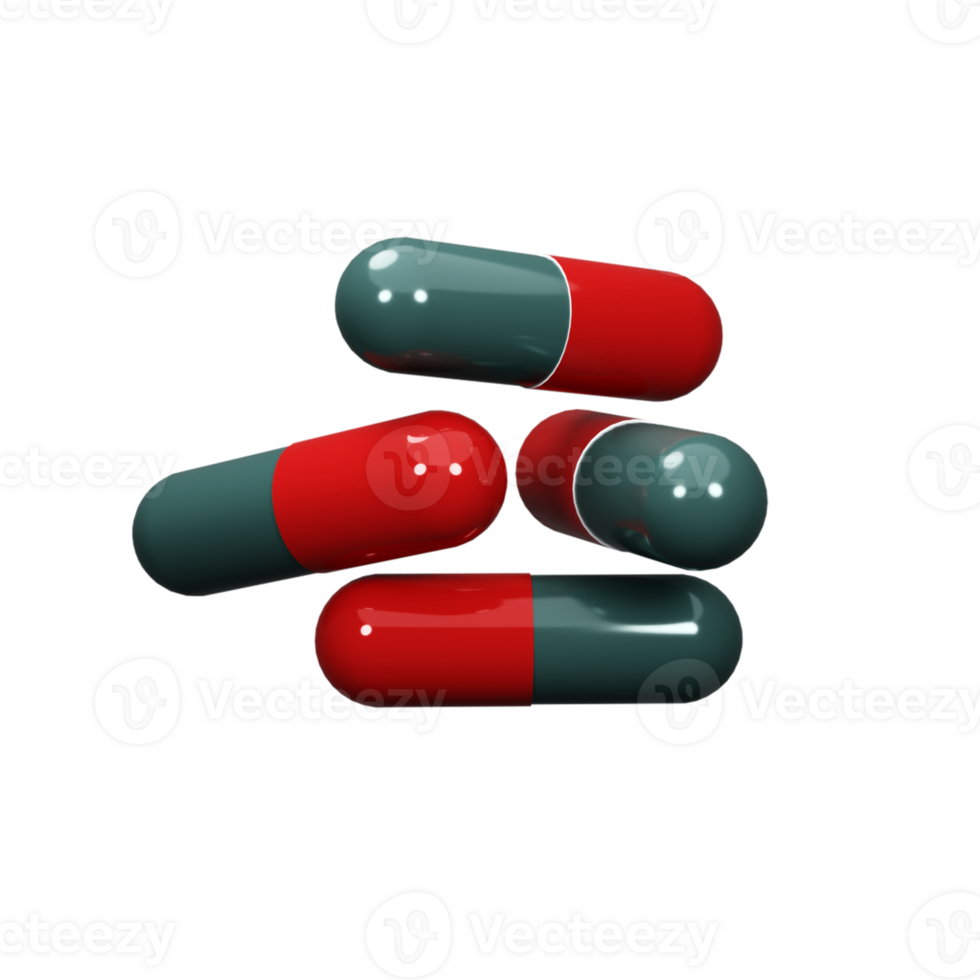 Medicine pills capsule stack 3D rendered with transparent background png