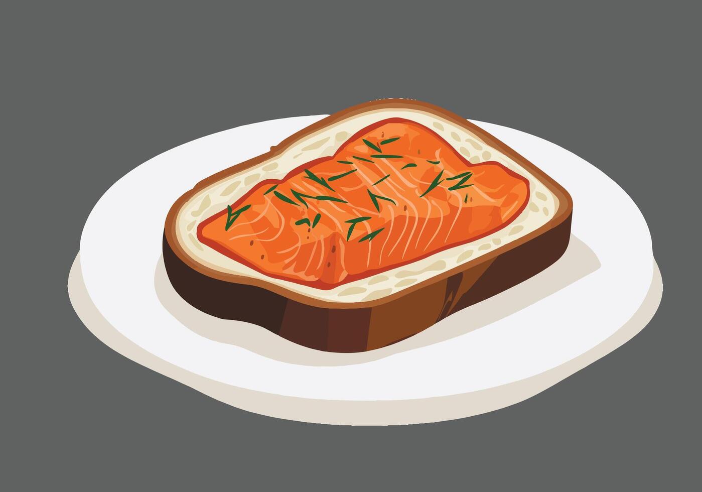 toast topped with smoked salmon with herbs vector