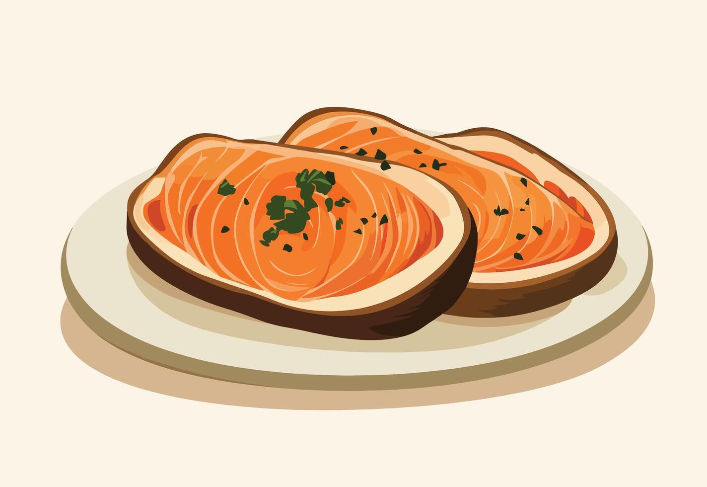 toast topped with smoked salmon with herbs. vector