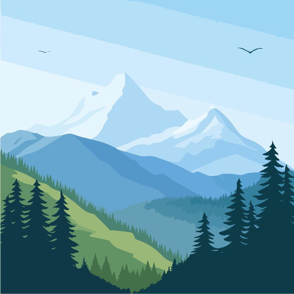 mountain peaks blue and gray, with a gradient sky vector