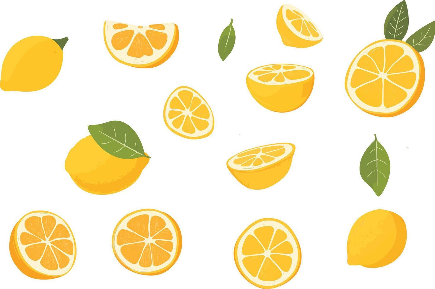 lemon views, including whole, sliced lemons vector