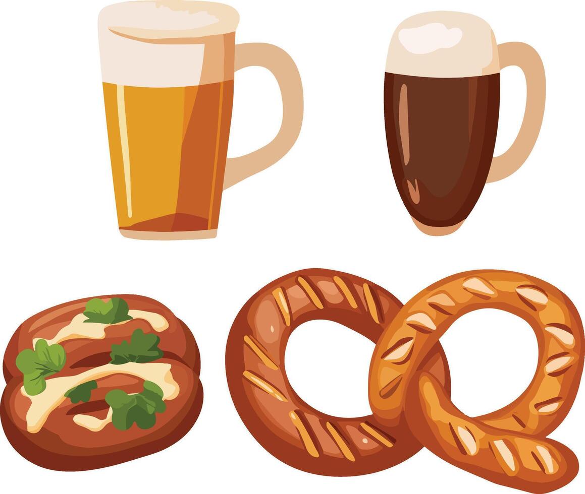 pretzels snack and beer, Oktoberfest vector