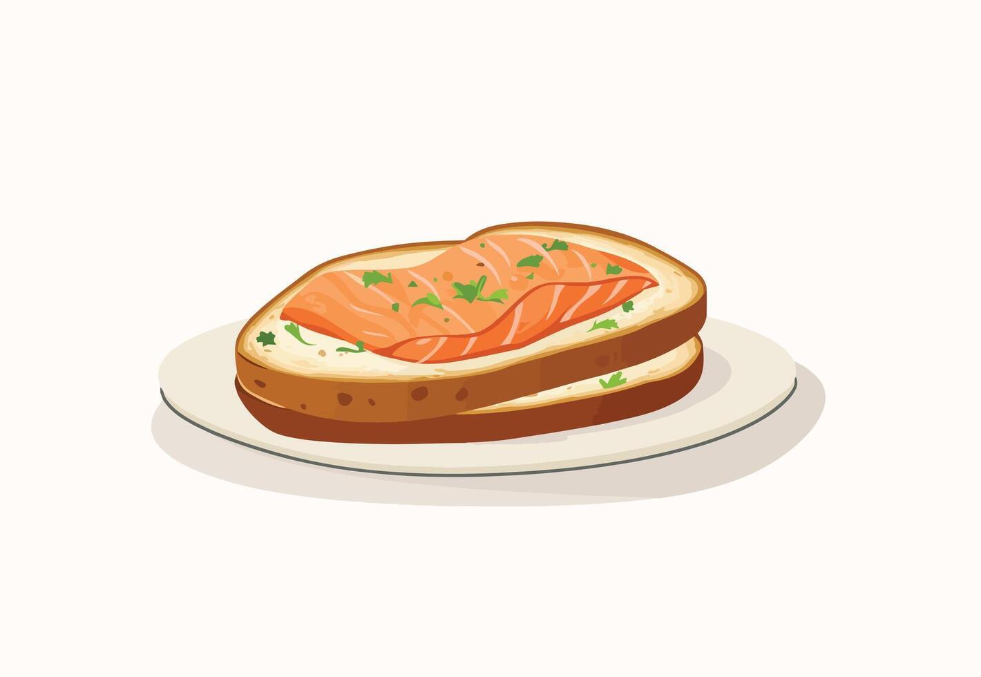 toast topped with smoked salmon with herbs vector
