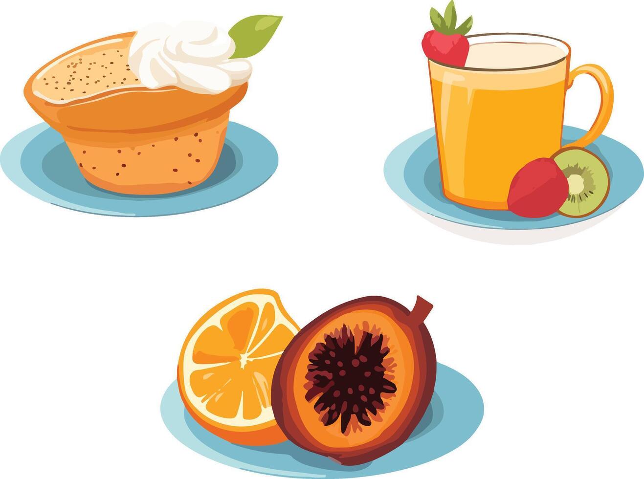 dessert and fruit drinks, including a cupcake vector