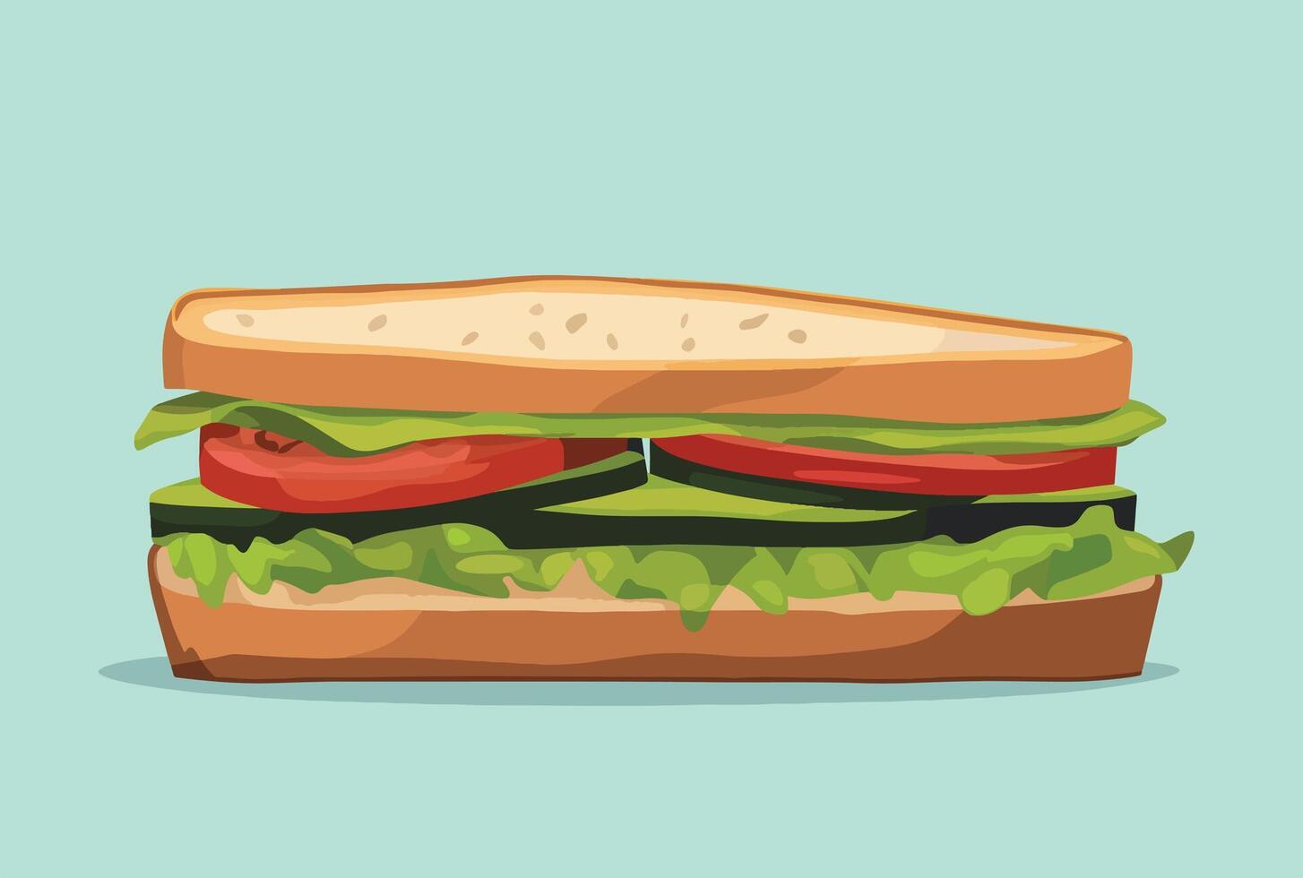 sandwich with lettuce, tomato, and cucumber. vector