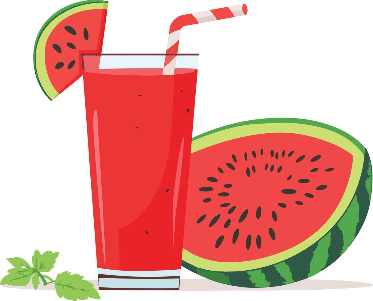 glass of watermelon juice with a straw. vector