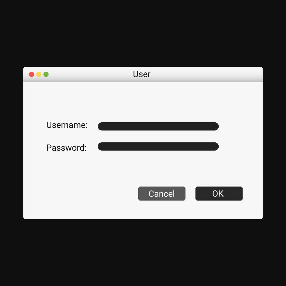 Registration window in modern style with username and passwords fields. vector