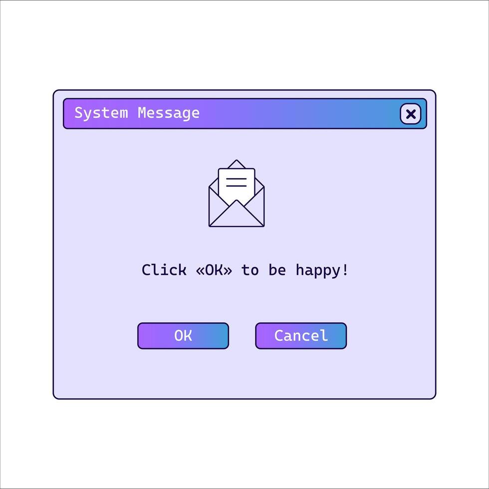 System message in retro style with purple gradient. vector