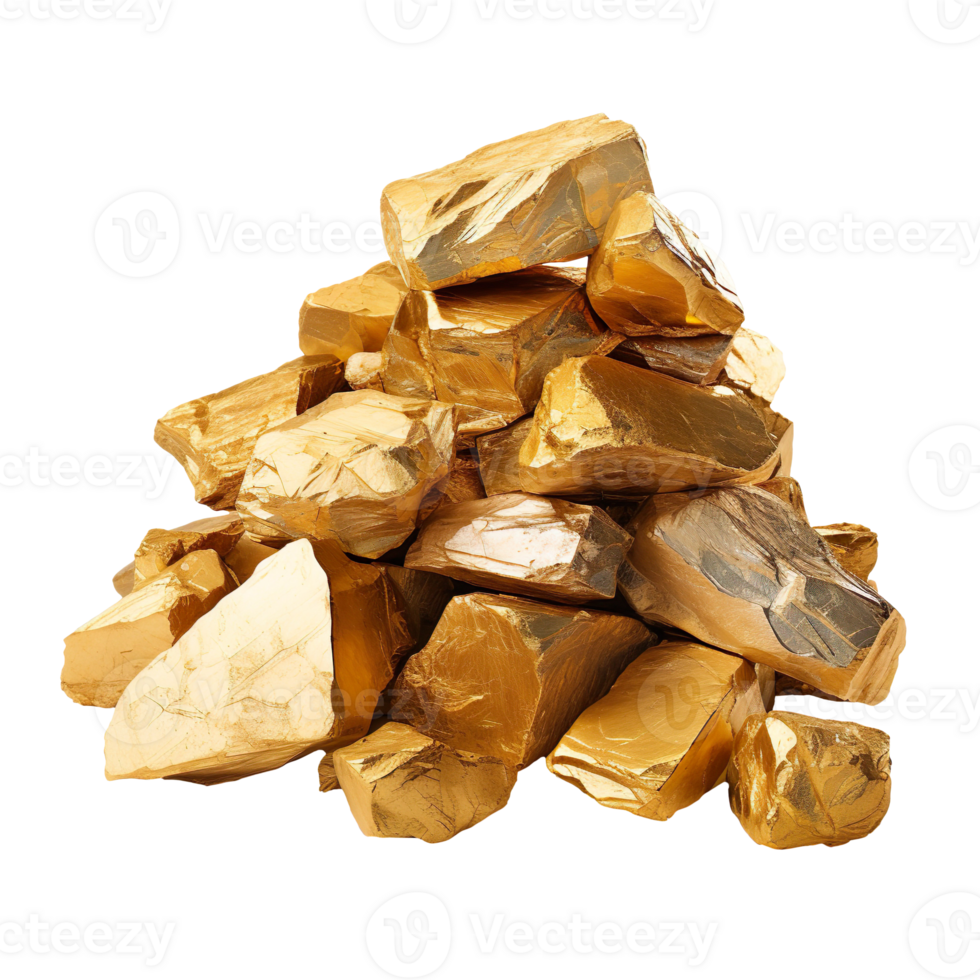 a pile of gold rocks isolated on transparent background png