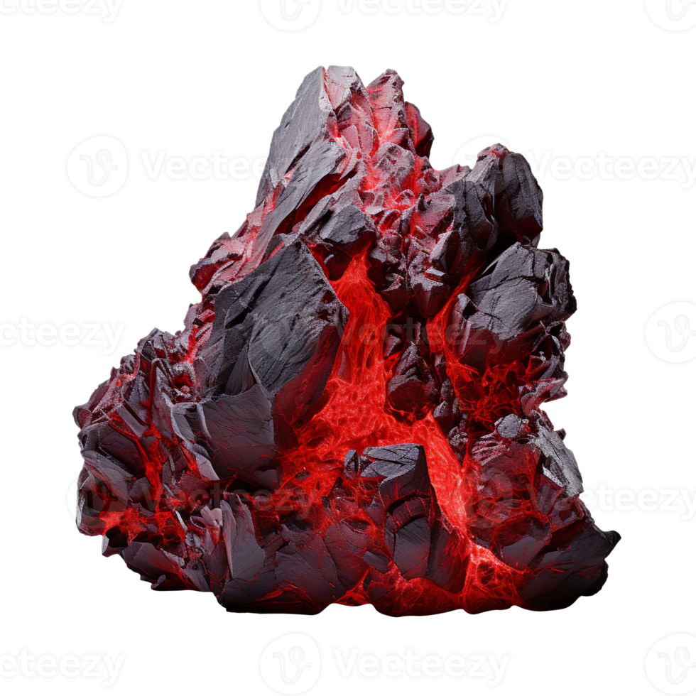 A rock with red lava isolated on transparent background png