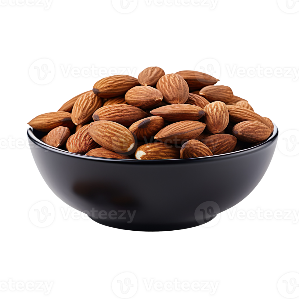 almonds in black bowl isolated on transparent background png