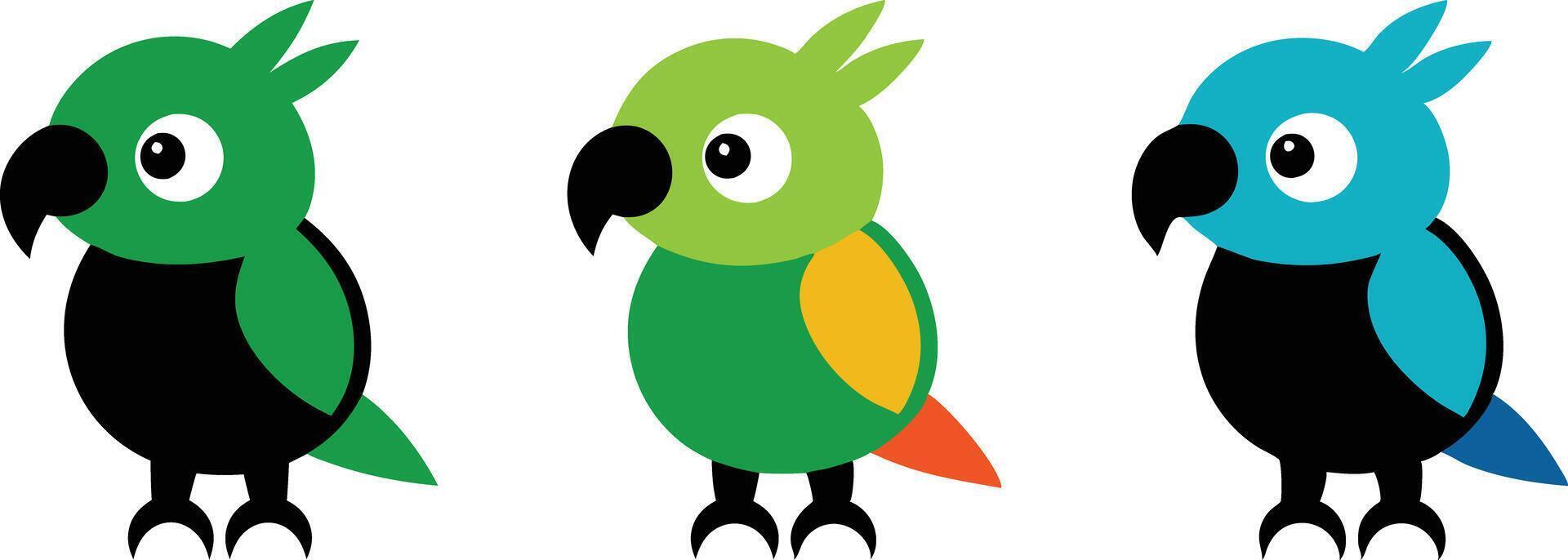 Set of Parrot Illustrations, Colorful Icons, Logos, Clipart vector