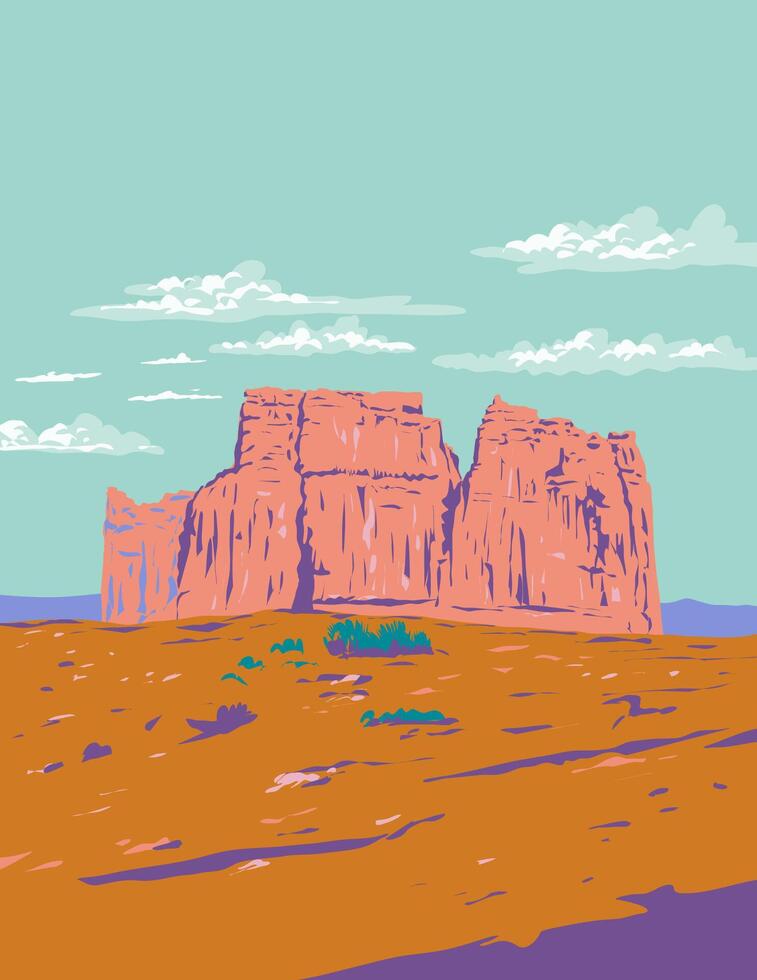 The Organ and Tower of Babel in Arches National Park Utah WPA Poster Art vector