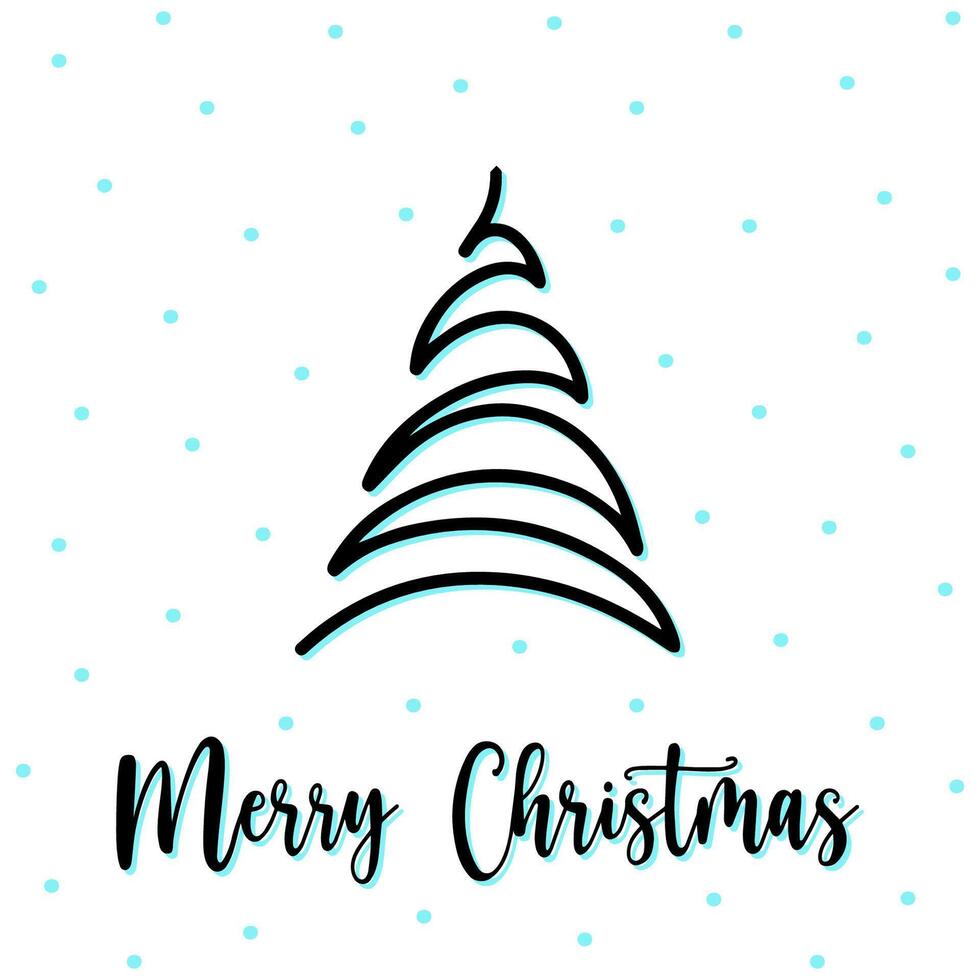 Merry Christmas and Happy Holidays postcard with New Year tree, snowflakes on white backgrounds design. Modern universal artistic template. Doodle, hand drawn Spruce, fir tree, invitation for holidays vector