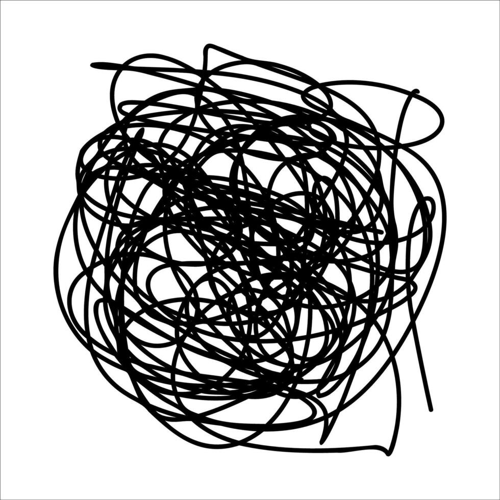 Scribble chaotic twisted line. Doodle chaotic twisted thin line, curls, swirl, twirl, flourishes, chaotic lines. Simple vintage chaotic twisted line element isolated on white. Hand drawn chaos line vector