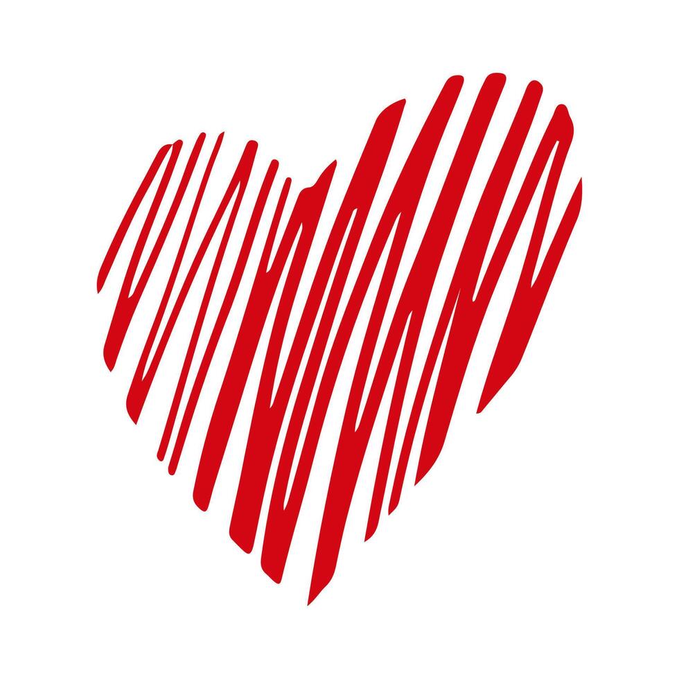 hand drawn Valentines red heart isolated on white background. Decorative doodle love heart shape sketch style. Scribble ink heart icon for wedding design, wrapping, ornate and greeting cards vector