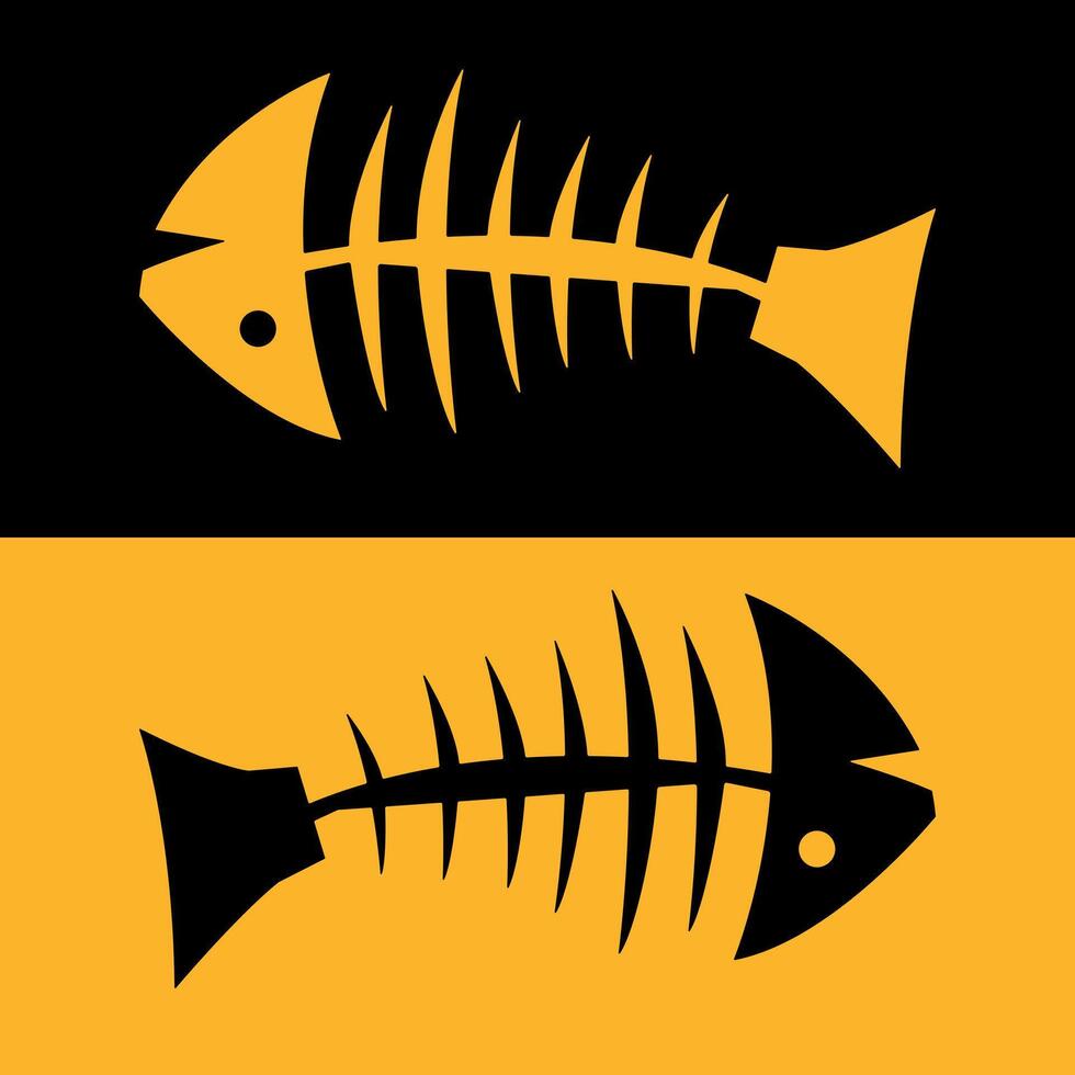 Fish Skeleton Art Illustration Black and Yellow Color vector