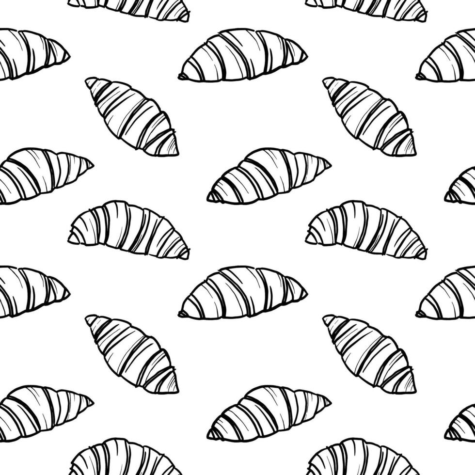Hand drawn seamless pattern with Croissants sketch. Food illustration on isolated background. Repeating background with pastry, French cuisine. Design element for branding, label, paper, card vector