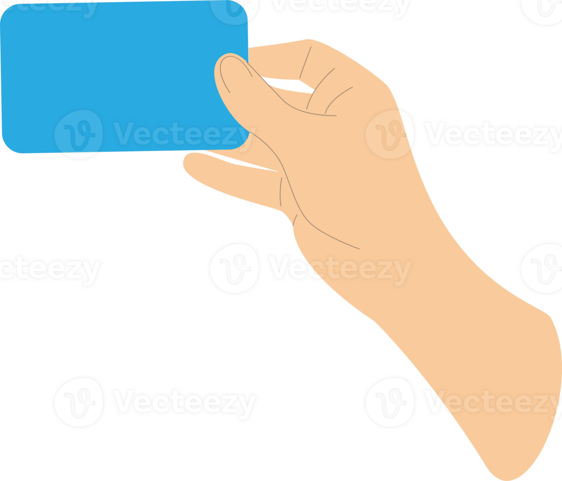 Hand holding bank card blue with copy space for text. Mockup. png