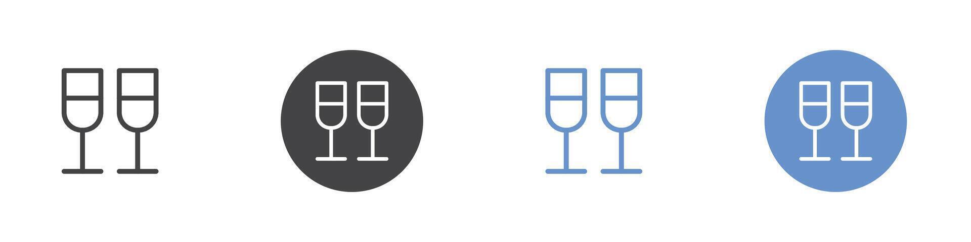 Wine glasses icon Flat set in black and white color vector